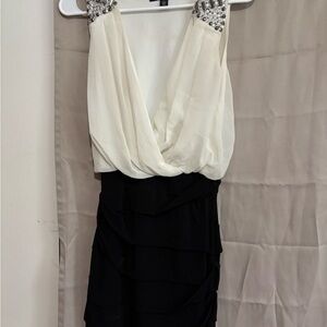City Studio Black and White Backless Dress with Embellished Shoulders